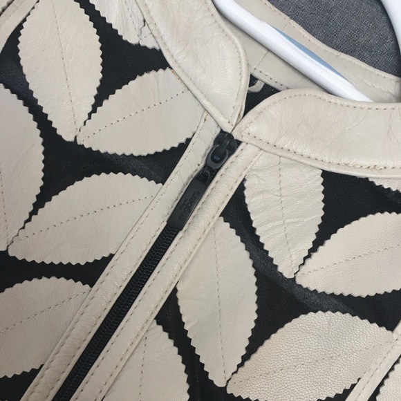 Unique Cream Leather and Black Mesh Jacket - Picture 7 of 8